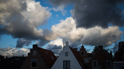Panoramic view of houses in town against sky