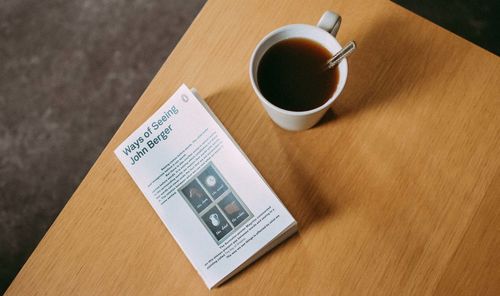 High angle view of coffee on table