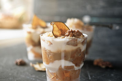 Close-up of ice cream on table