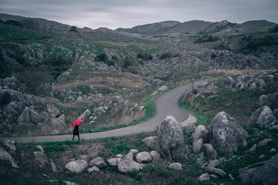 Woman standing on mountain