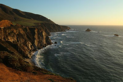 Scenic view of sea against clear sky