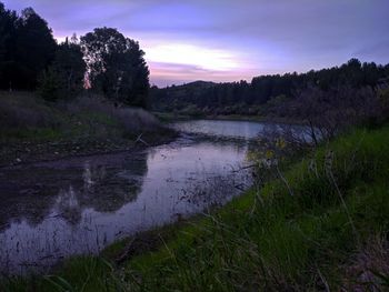 Scenic view of lake against sky during sunset