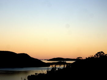 View of calm lake at sunset