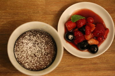 Directly above shot of fruits in bowl on table