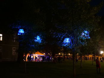 People on illuminated street at night