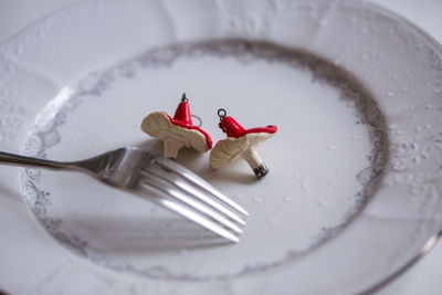 High angle view of dessert in plate on table