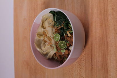 High angle view of meal served in bowl