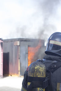 Rear view of man wearing mask