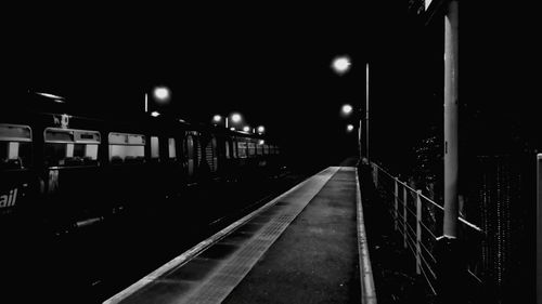 Railroad station platform at night