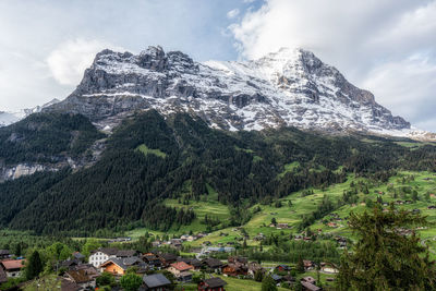 Eiger mountain viewed from grindelwald during sunrise hours. grindelwald, switzerland