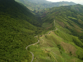 High angle view of green landscape