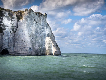 Scenic view of sea against sky at etretat, famous great touristic place in normandy, france