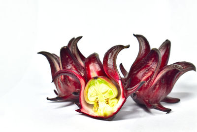 Close-up of fruits against white background