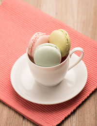 Close-up of dessert served on table