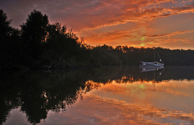 Scenic view of lake against sky during sunset