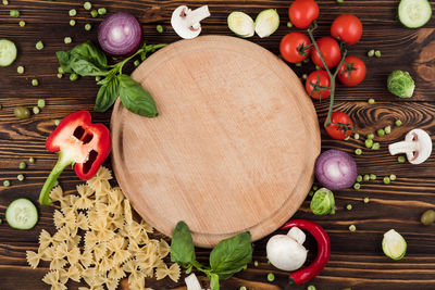 High angle view of fruits and vegetables on table