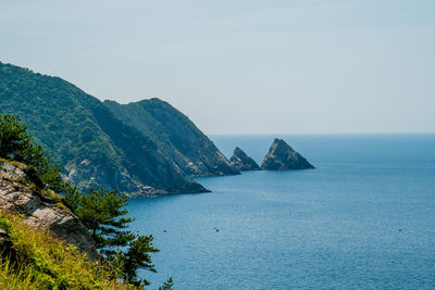 Scenic view of sea against clear sky