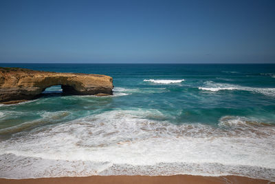 Scenic view of sea against clear sky