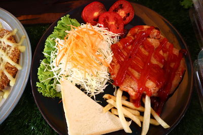 High angle view of meal served in plate