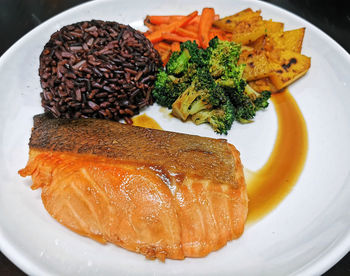 High angle view of meal served in plate