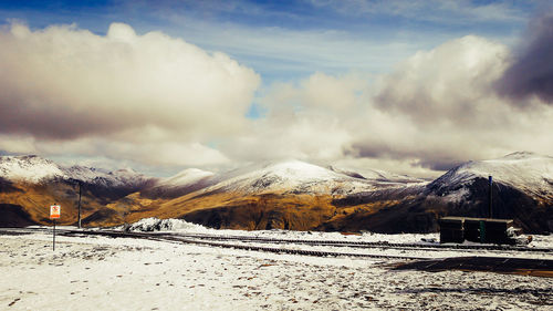 Scenic view of snowcapped mountains against sky