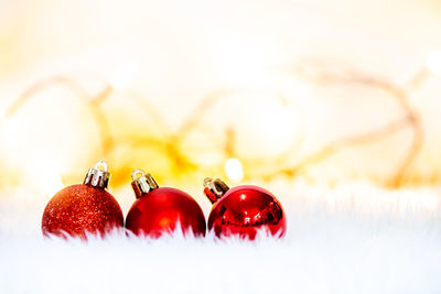 Close-up of christmas decorations on table