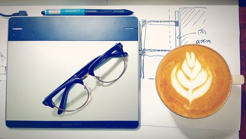 Close-up of eyeglasses on table