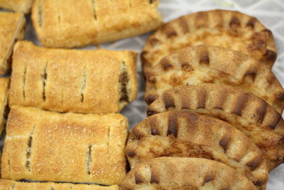 High angle view of fresh pastries at hakaniemi market hall