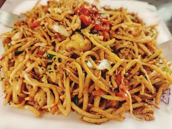High angle view of food served in plate