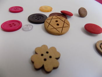 High angle view of cookies on table