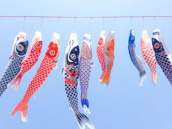 Low angle view of clothes hanging on cable