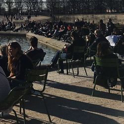 High angle view of people on floor