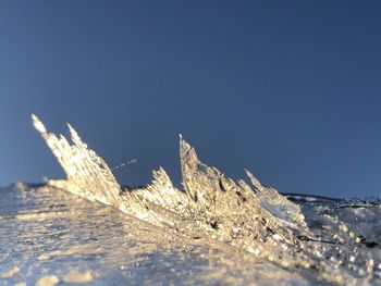 Frozen sea against clear sky