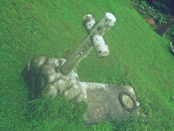 High angle view of sculpture on field