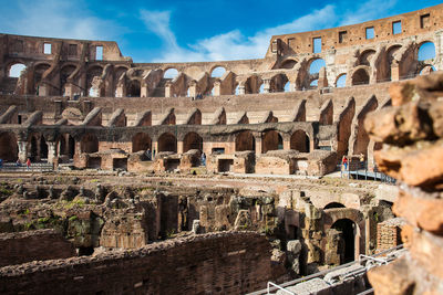 View of the seating areas and the hypogeum of the ancient colosseum in rome