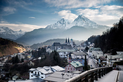 View of village in winter