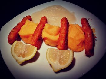 Close-up of dessert served in plate