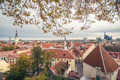 High angle view of townscape against sky