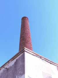 Low angle view of building against clear blue sky