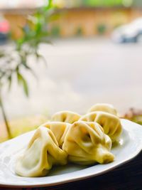 Close-up of served food in plate