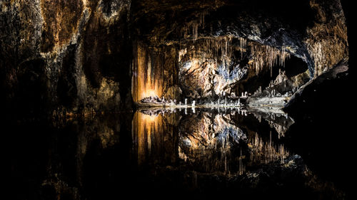 Scenic view of lake in cave