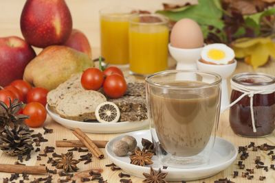 Close-up of breakfast on table