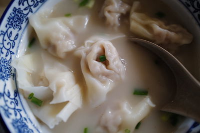 High angle view of pasta in bowl