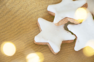 High angle view of cookies on table