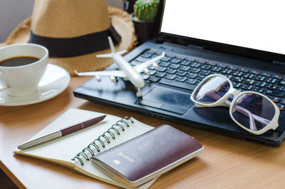 Close-up of objects on table