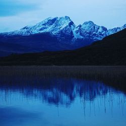 Scenic view of snow covered mountains