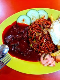 High angle view of meal served in plate