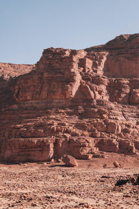 Rock formations on mountain against clear sky