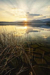 Scenic view of lake against sky during sunset