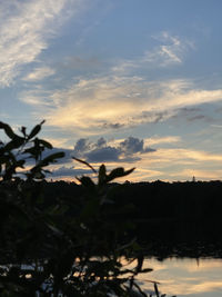 Silhouette trees by lake against sky during sunset